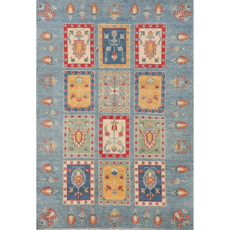 Garden Design Blue Kazak Oriental Area Rug Handmade Wool Carpet - 3'11"x 6'0"