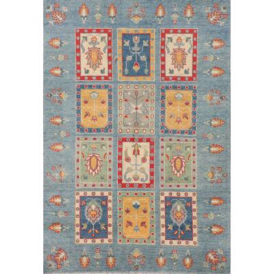 Garden Design Blue Kazak Oriental Area Rug Handmade Wool Carpet - 3'11"x 6'0"