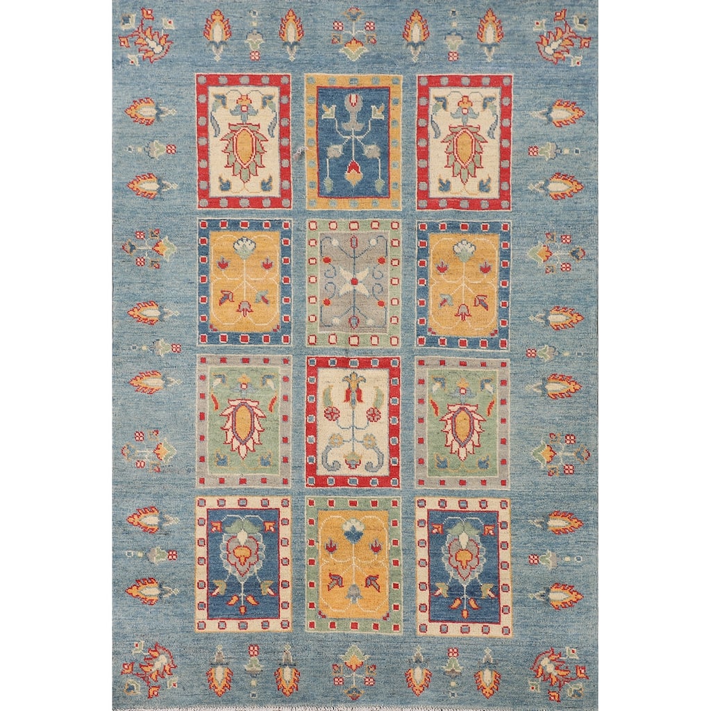 Garden Design Blue Kazak Oriental Area Rug Handmade Wool Carpet - 3'11"x 6'0"