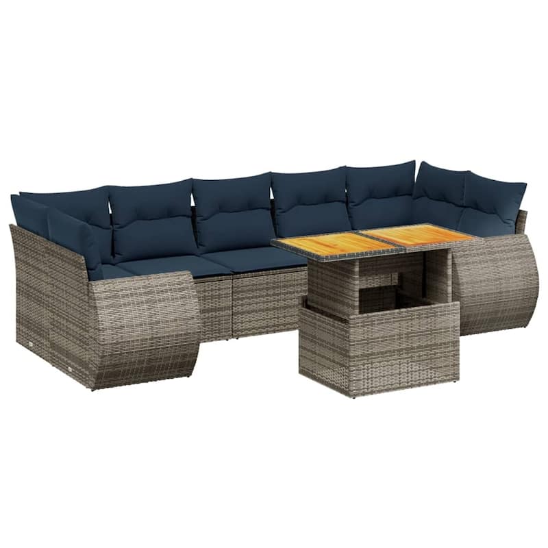 vidaXL Patio Sofa Set with Cushions Outdoor Furniture 8 Piece Poly Rattan - 24.4 x 24.4 x 27.2