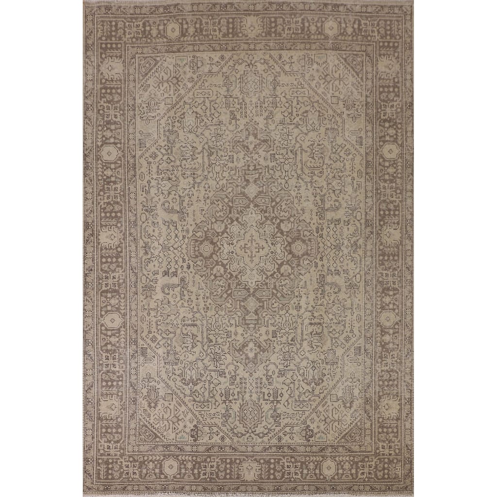 Distressed Peach Tabriz Persian Vintage Rug Handmade Wool Carpet - 6'9"x 9'5"