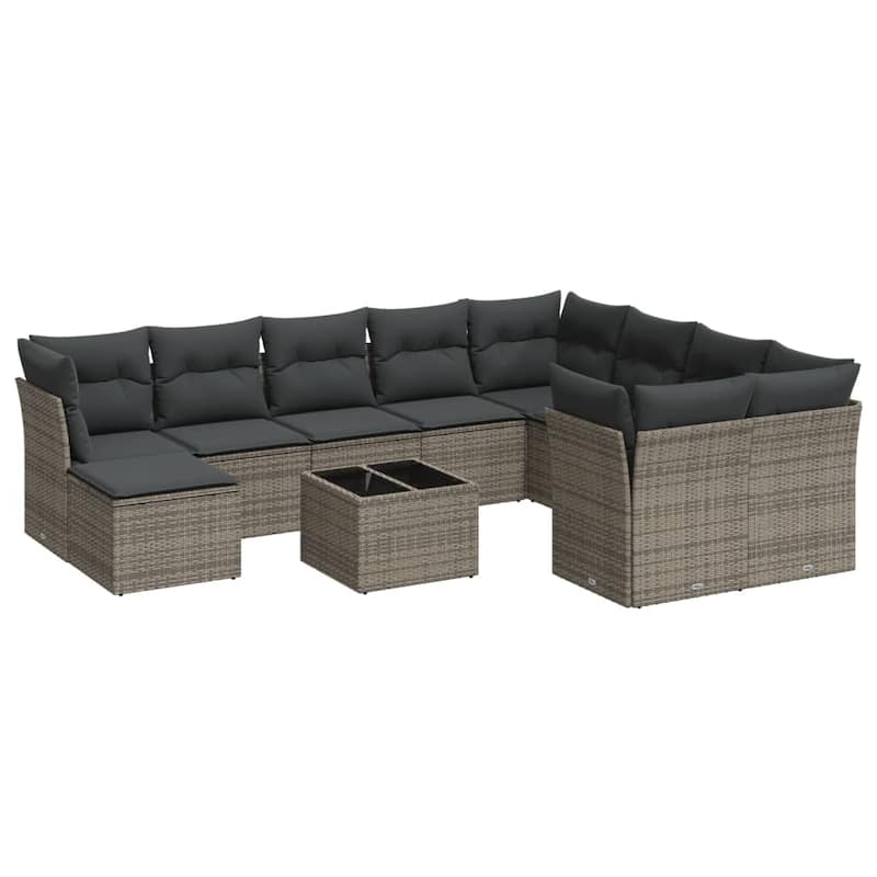 vidaXL Patio Sofa Set with Cushions Outdoor Furniture 11 Piece Poly Rattan - 21.7 x 21.7 x 14.6