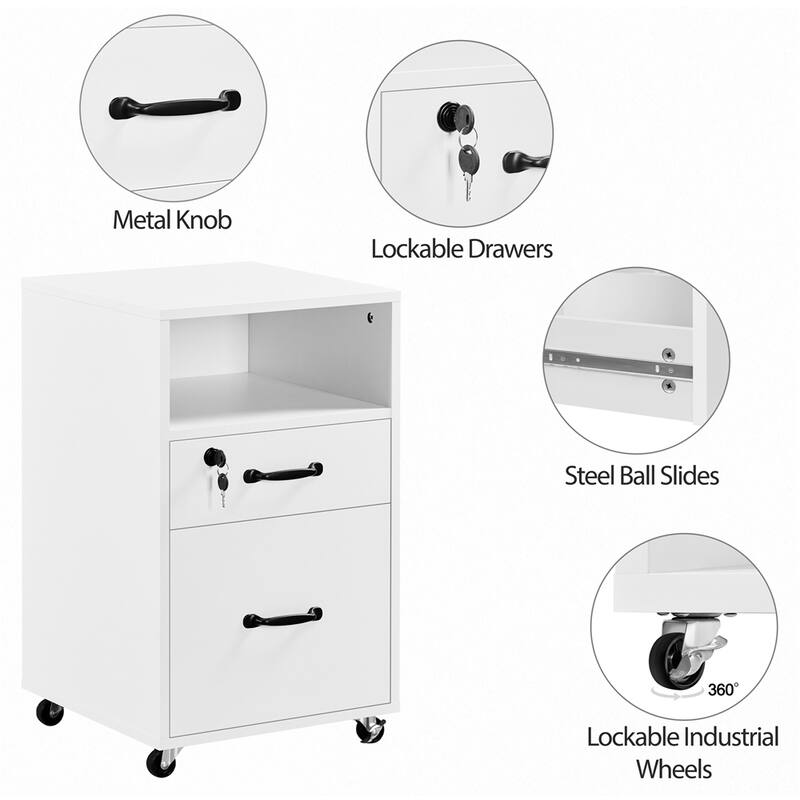 Yaheetech Rolling File Cabinet with 2 Drawers and 1 Open Shelf Filing Cabinet for Home Office