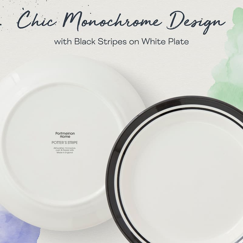 Portmeirion Set of 4 Potters Stripe Salad Plates - 8" D x 1" H
