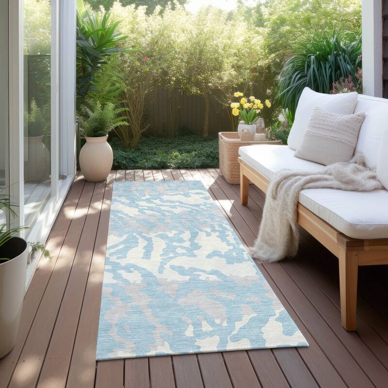 Machine Washable Indoor/ Outdoor Chantille Animal Print Abstract Rug - Sky - 2'3" x 7'6"