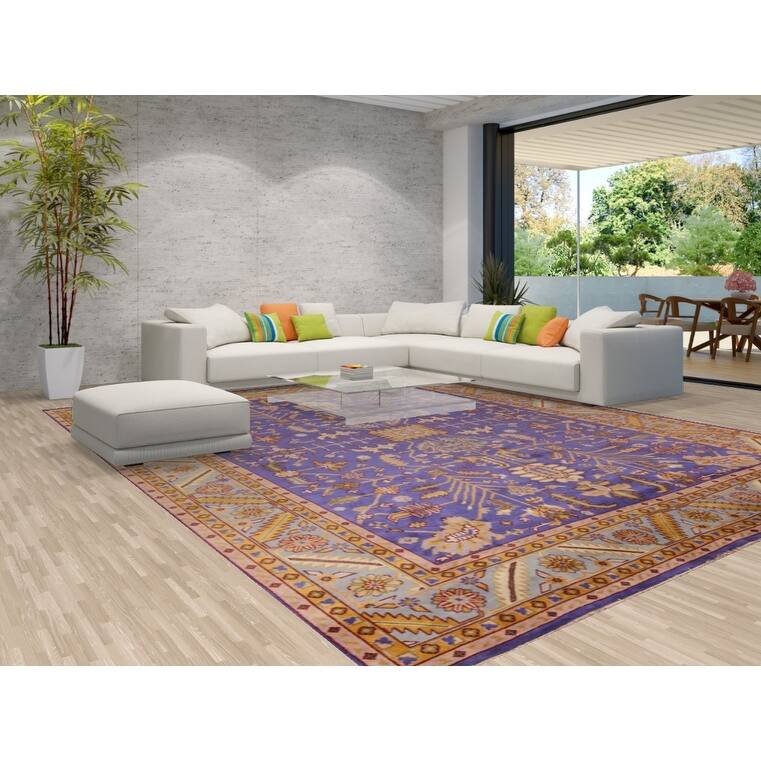 Purple Oushak Large Indian Area Rug Handmade Wool Carpet - 11'9"x 14'8"