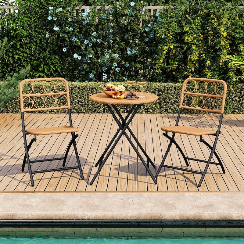 Costway 3 PCS Patio Bistro Set with Wicker Seat & Tabletop for - See Details