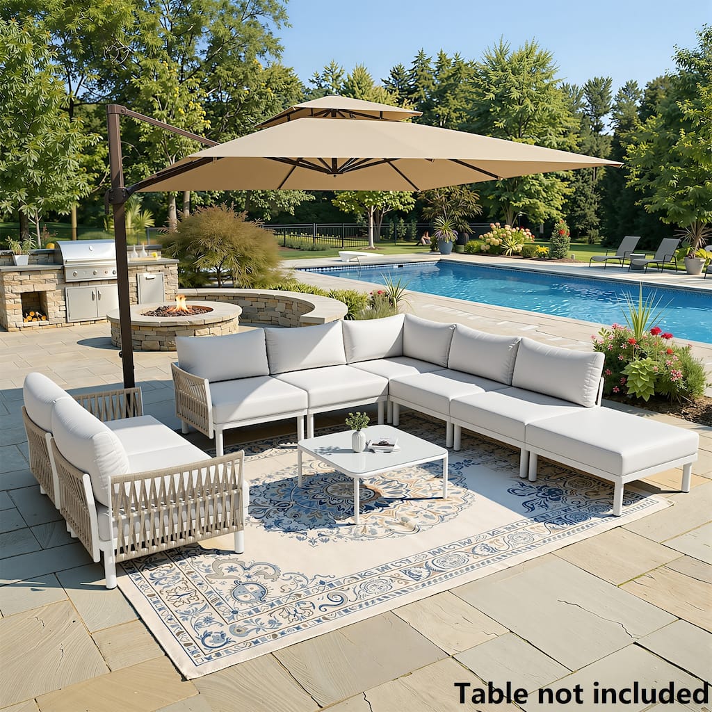 Outdoor Modular All-Weather Aluminum Cushioned Sectional Sofa Set with Deep Seating Patio Conversation Set