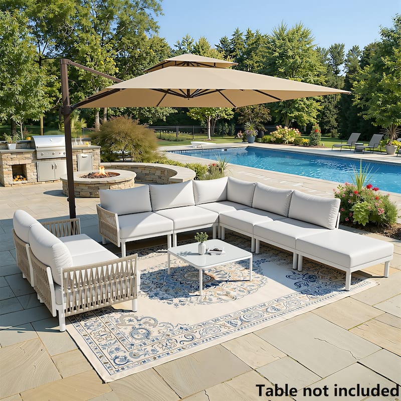 Outdoor Modular All-Weather Aluminum Cushioned Sectional Sofa Set with Deep Seating Patio Conversation Set - Beige - 8PC