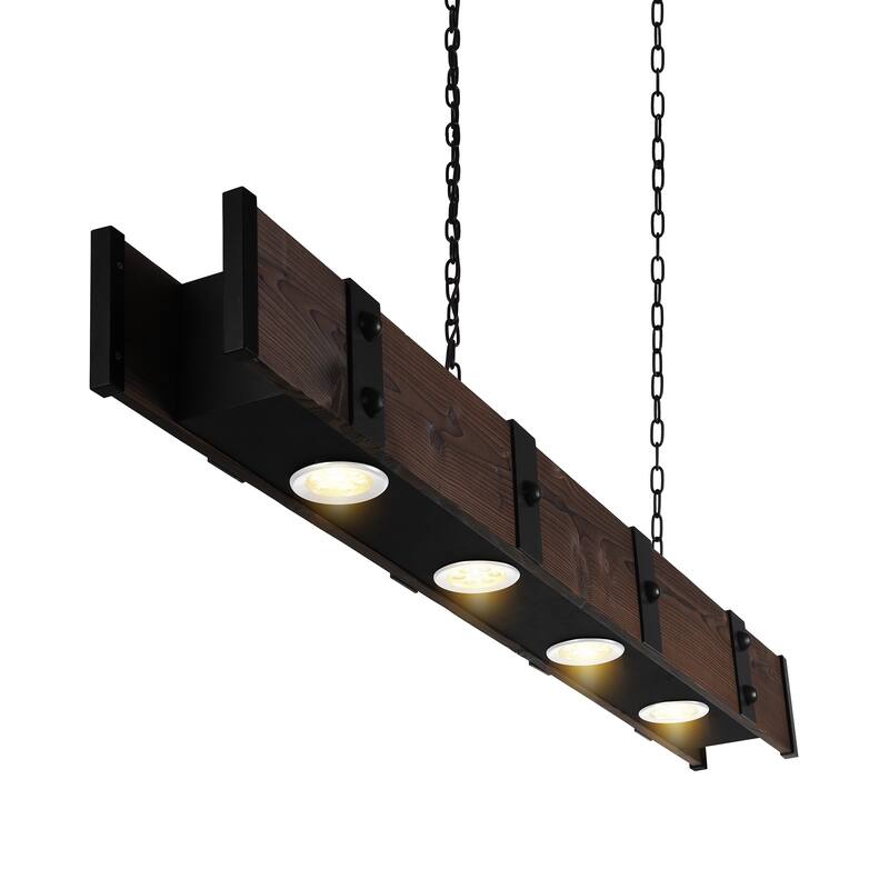 Pago 4 Light 59in Black & Wood Drum Shade Island Light