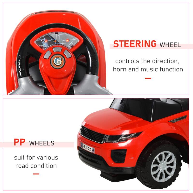 2-in-1 Push Car for Toddlers, Ride-On Stroller Sliding Car with Music, Horn, Lights for Boys and Girls 1-3 Years - Red