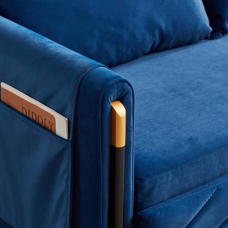 54" Velvet Pull-Out 2-Seater Sofa Bed with Adjustable Backrest & 2 Pillows