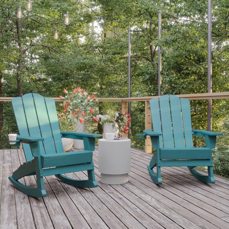 Commercial All-Weather Rocking Adirondack Chair with Swiveling Cupholder - Blue