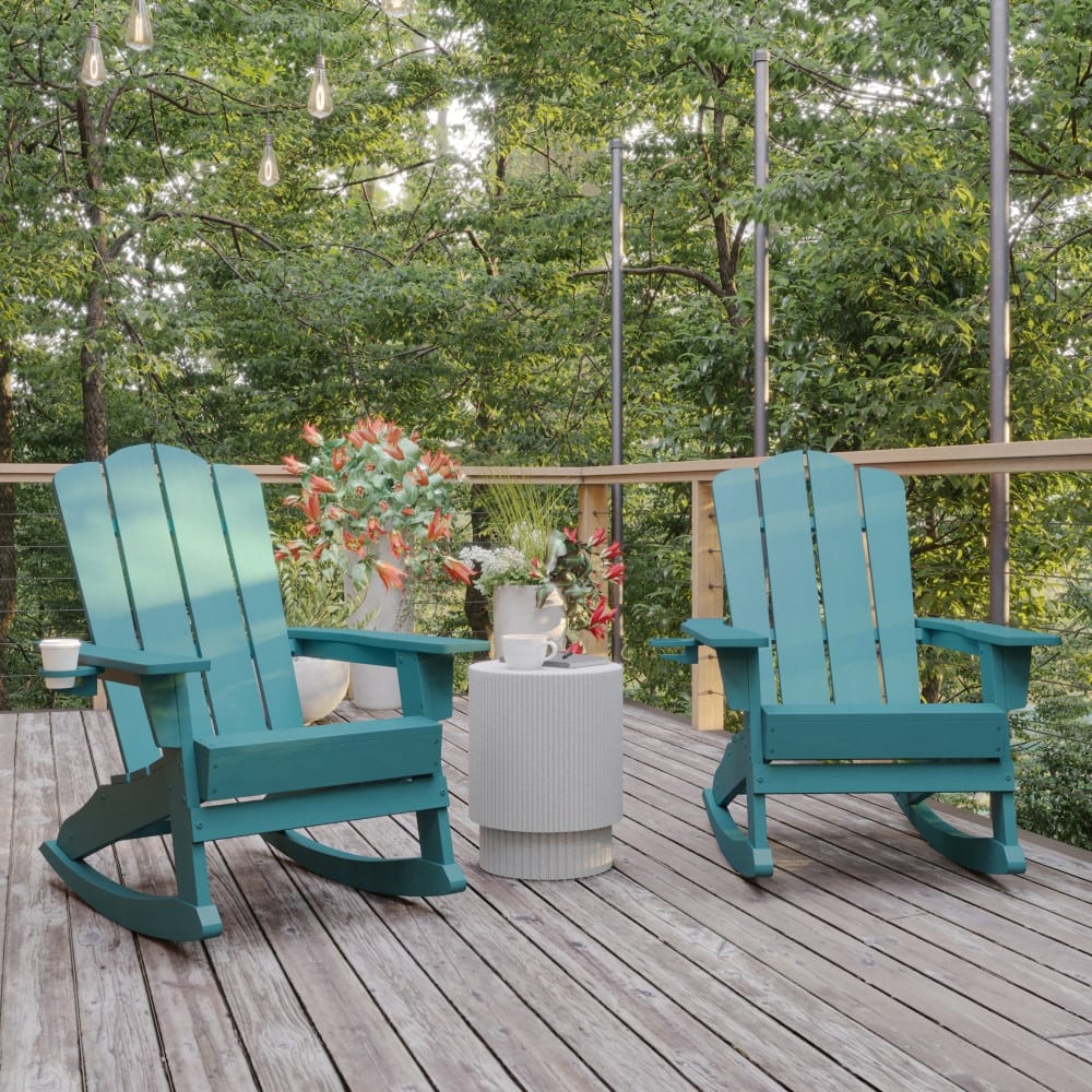 Commercial All-Weather Rocking Adirondack Chair with Swiveling Cupholder