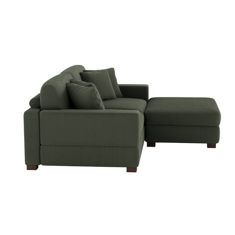 Ella 82" W/ 118" W Corduroy Modular Sectional Sofa with Ottoman