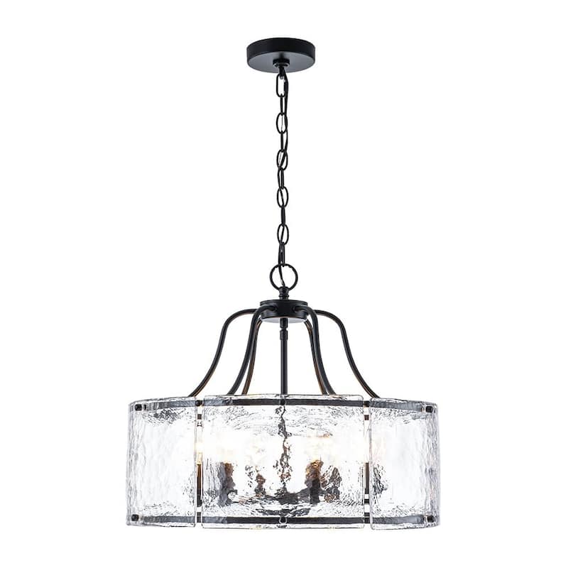 Modern 6-Light Clear Rippled Glass Lantern Pendant For Kitchen Island