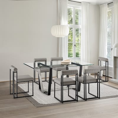 Kai Anastasia 7 Piece Rectangular Glass Dining Table Set with Metal Frame and Upholstered Chairs