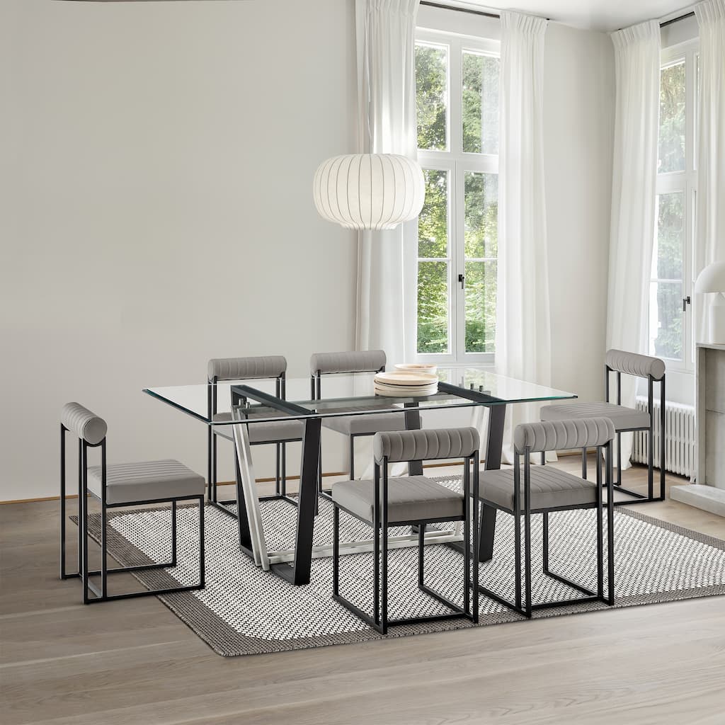 Kai Anastasia 7 Piece Rectangular Glass Dining Table Set with Metal Frame and Upholstered Chairs