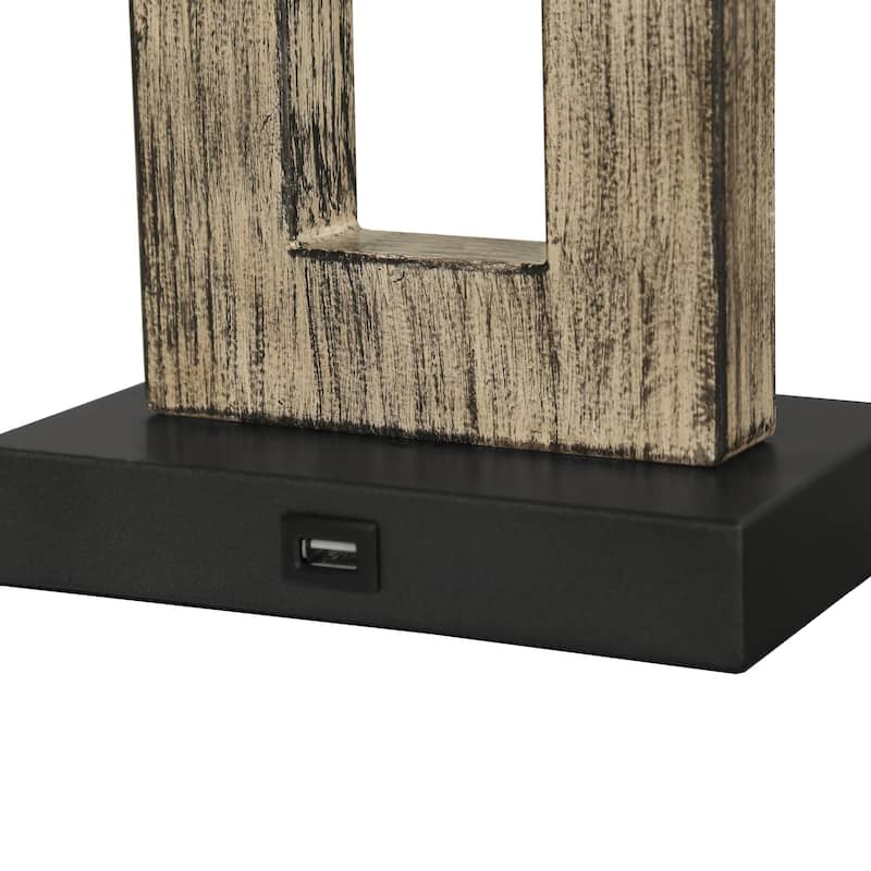 USB Wood Table Lamp With Cotton Shade Set of 2