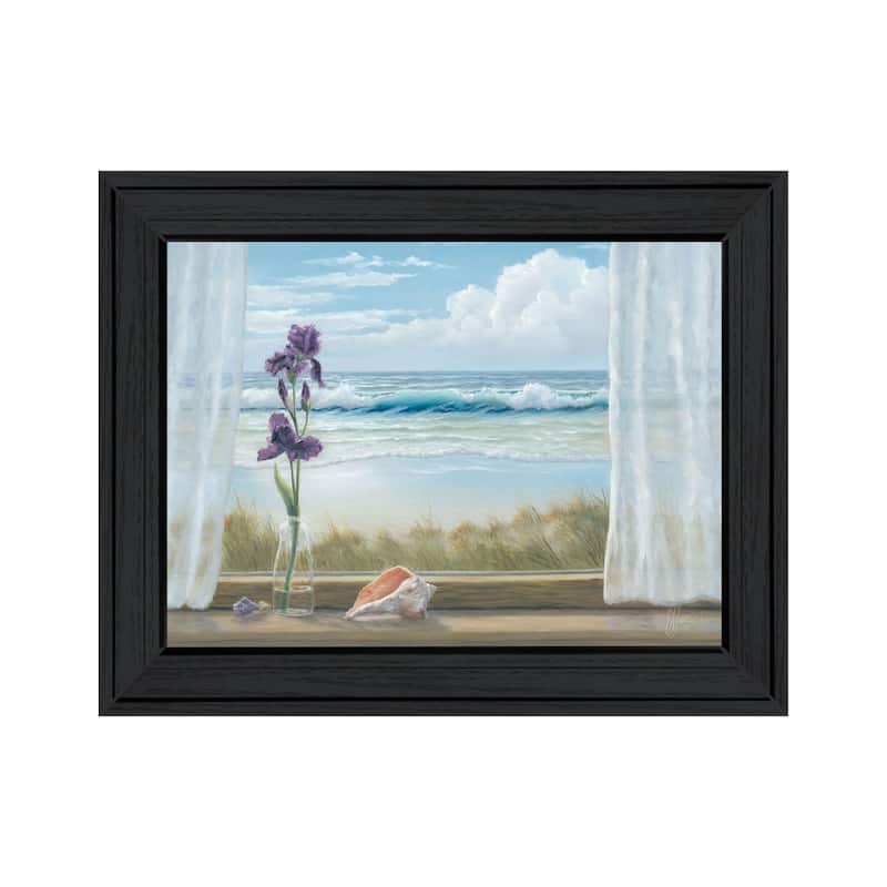 TrendyDecor4U Coastal "Irises on Windowsill" Framed Print Wall Art