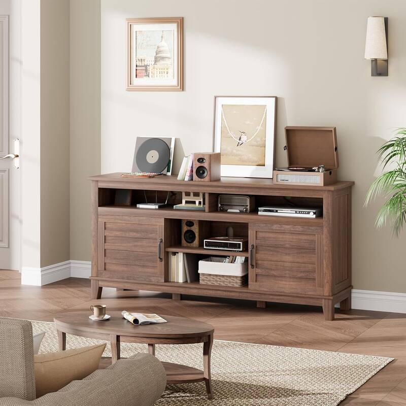63 in TV Entertainment Center with Adjustable Shelves Stand for Living Room, Bedroom - N/A