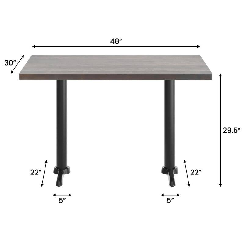 Rectangular Solid Wood Commercial Tabletop w/Two 22" x 22" Dining Height T-Bases - 30"W x 48"D x 29.5"H