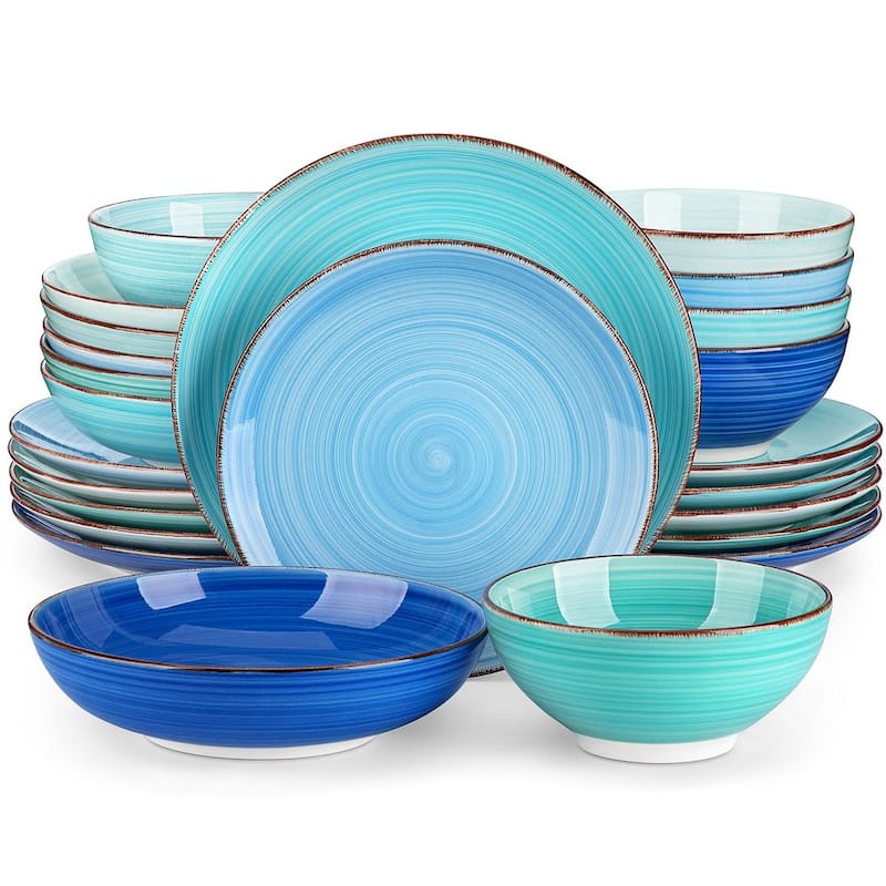 vancasso Bonita Stoneware Handpainted Multicolour Dinnerware Set - Blue Assorted - 24 Piece