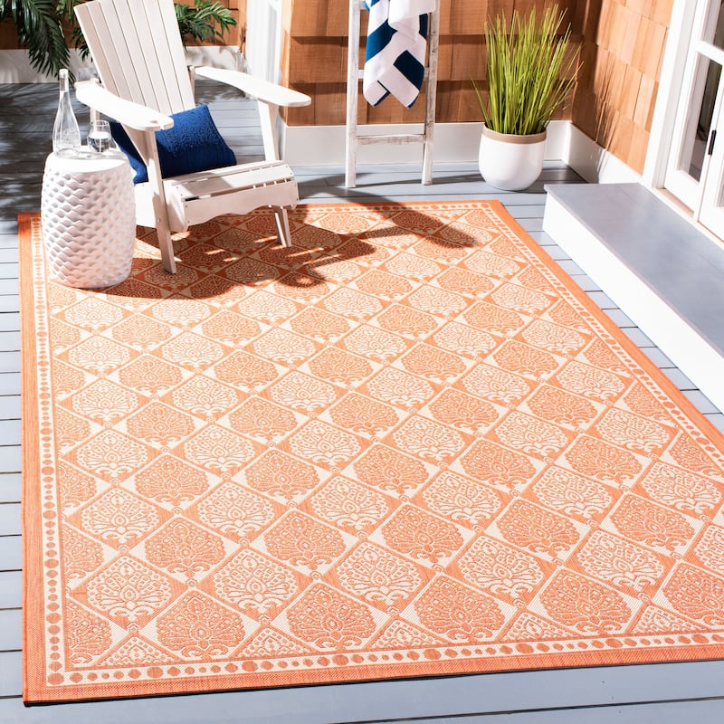 SAFAVIEH Courtyard Evangelina Indoor/ Outdoor Waterproof Patio Backyard Rug - 4' x 5'7" - Rust/Sand