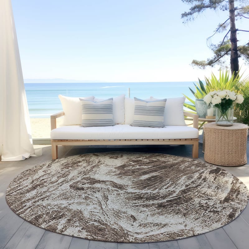 Machine Washable Indoor/ Outdoor Modern Abstract Chantille Rug - Brown - 8' x 8'