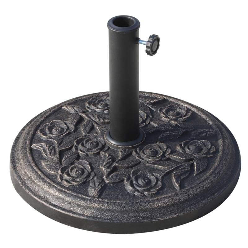 Heavy Duty Polyresin Umbrella Base Stand with Bronzed Finish – Fits 1.5 and 1.89 Inch Poles, 20 lbs Weight for Patio
