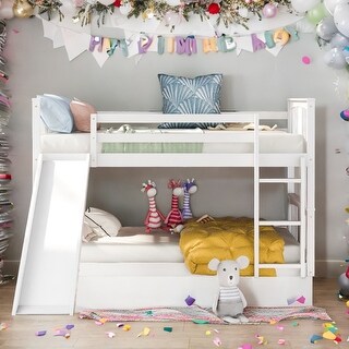 Built-in Design Twin Over Twin Bunk Bed with Slide and Ladder,House Shape Design