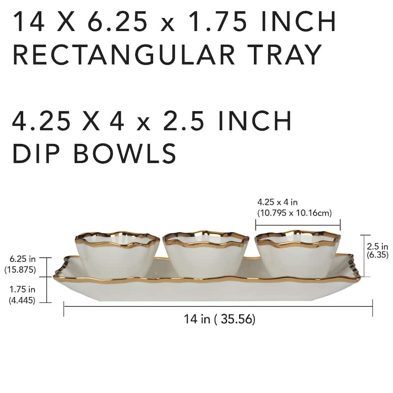 Certified International Regency Gold 4pc Tray and Condiment Bowls Set - 14" x 6.25" x 1.75"