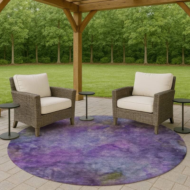 Machine Washable Indoor/ Outdoor Abstract Contemporary Chantille Rug - Purple - 8' x 8'