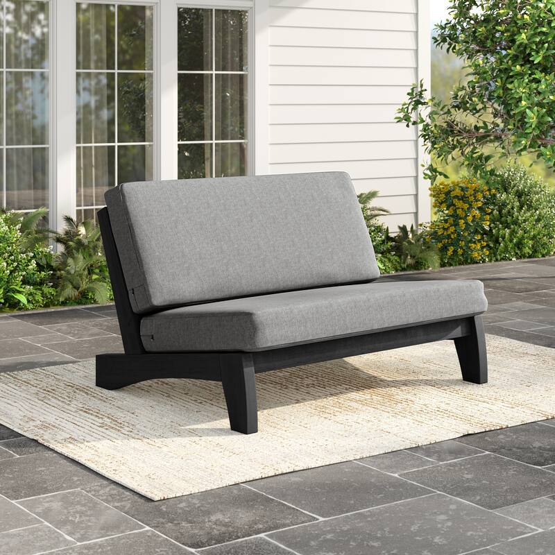 Outdoor Patio Solid Wood Chairs Loveseat Table Chat Set with Cushion