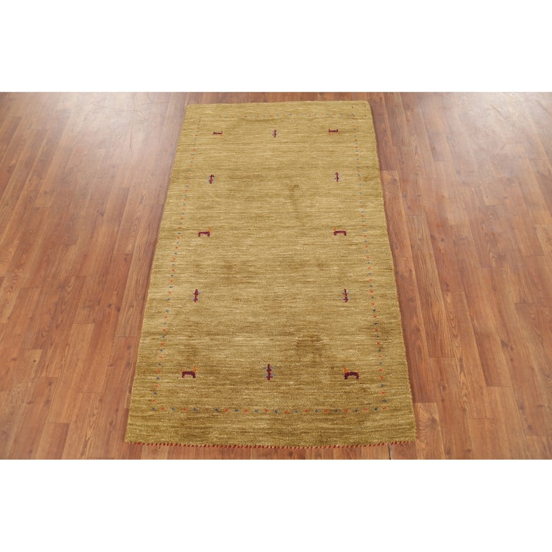 Tribal Gabbeh Indian Accent Rug Handmade Yellow Wool Carpet - 3'0"x 5'3"