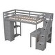 preview thumbnail 47 of 55, Twin size Loft Bed with Storage Drawers ,Desk and Stairs, Wooden Loft Bed with Shelves, No box spring required- White
