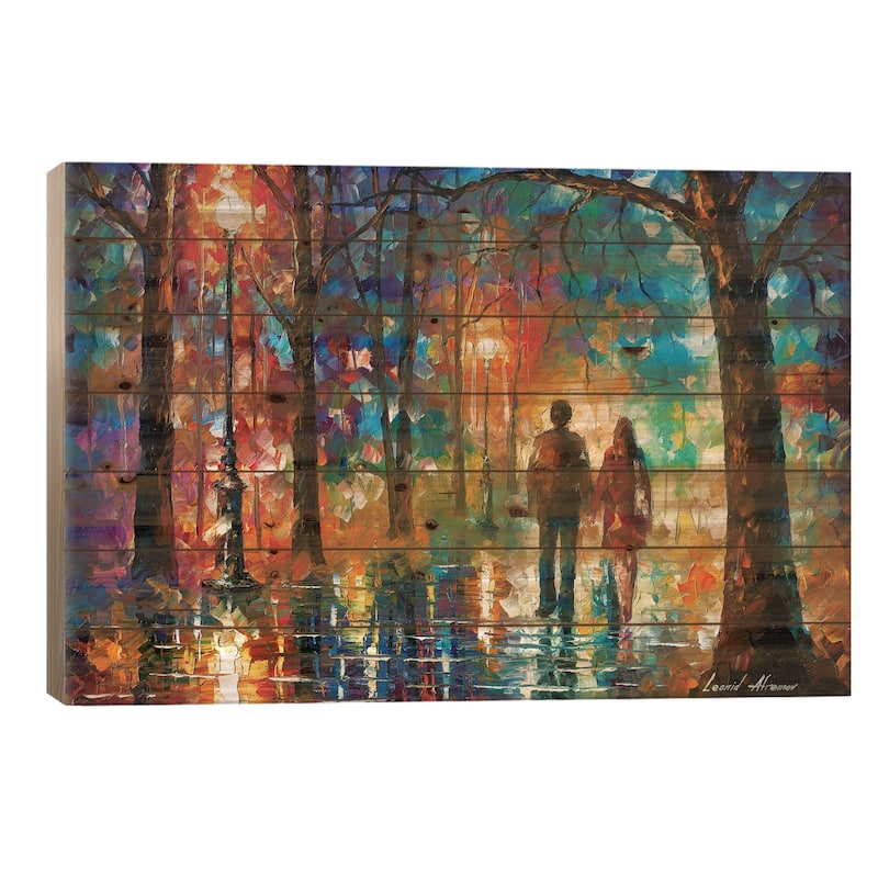 Love In The Air Print On Wood by Leonid Afremov - Multi-Color - 26x40x1.5