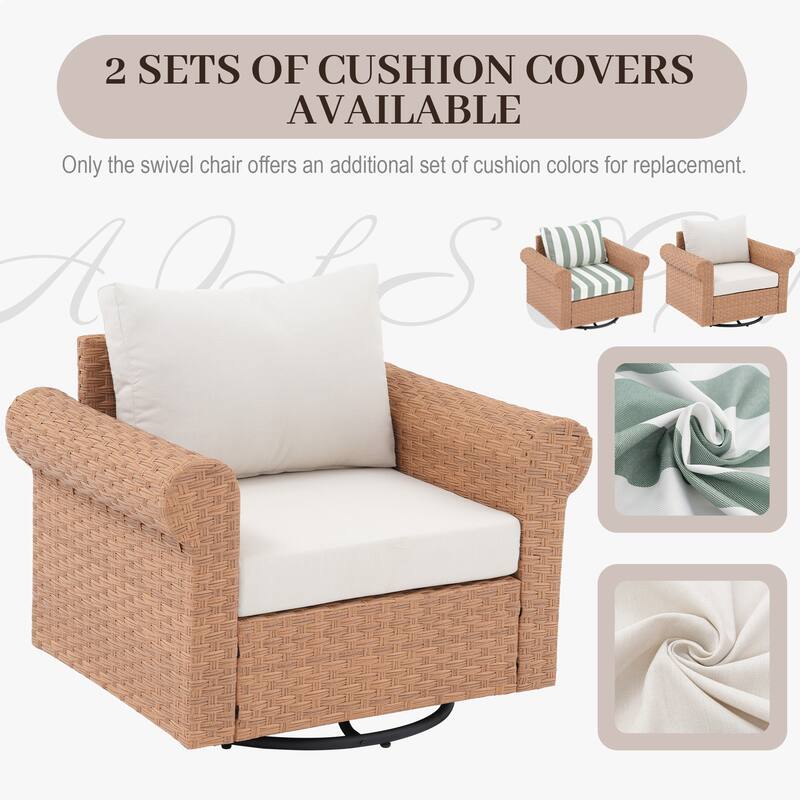 5-Piece Outdoor Garden Patio Sofa Seating Set with Swivel Chair