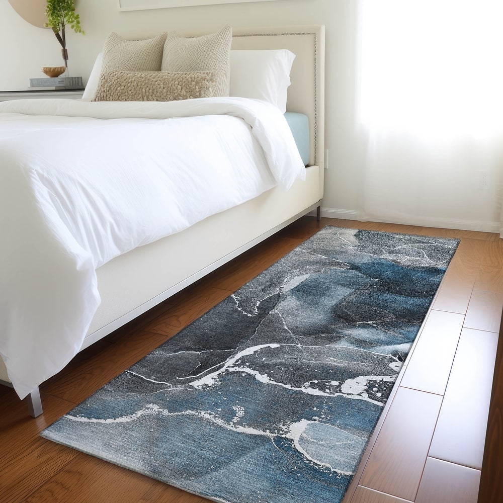 Machine Washable Indoor/ Outdoor Chantille Abstract Blue Rug