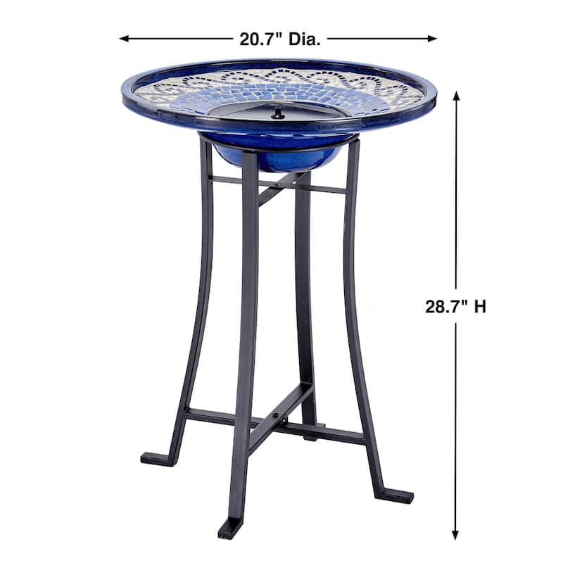 Ravenna intelliSOLAR Ceramic Birdbath with Remote - Blue Mosaic - N/A