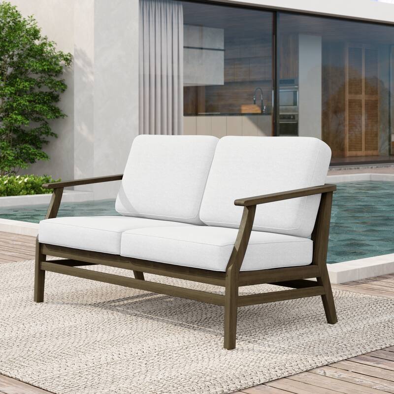 Patio Teak Wood Outdoor Loveseat Sofa with Cushions