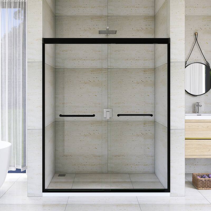 Double Sliding Framed Shower Door in Matte Black Finish - 60'' x 0.25'' x 72'' - Matte Black