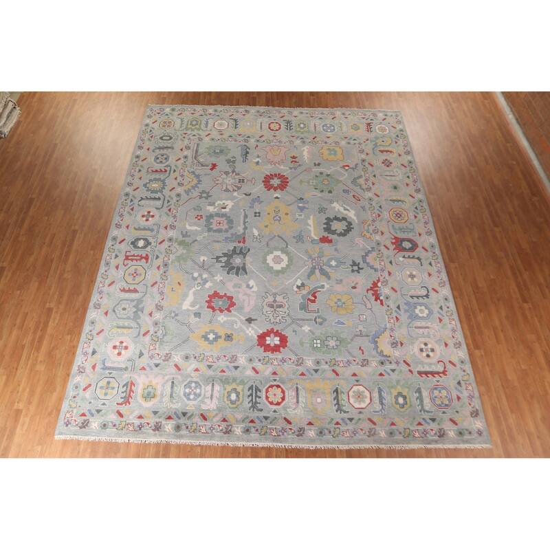 Transitional Grey Oushak Oriental Large Rug Hand-Knotted Wool Carpet - 12'1" x 14'8"