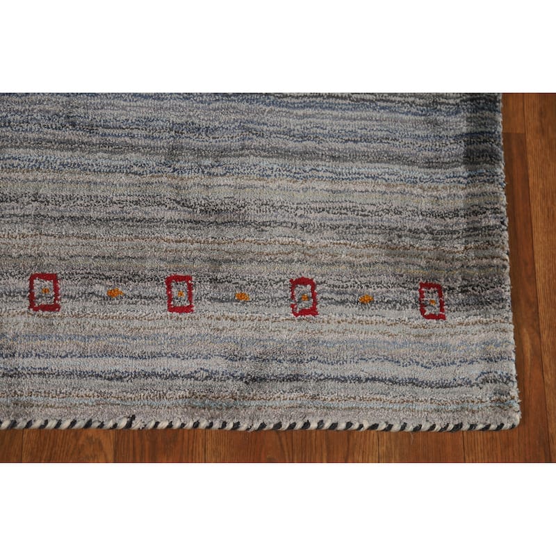 Hand Knotted Oriental 100% Wool Carpet Tribal Tribal Navy Blue & Blues Gabbeh Area Rug - 4' 10'' X 3' 1''