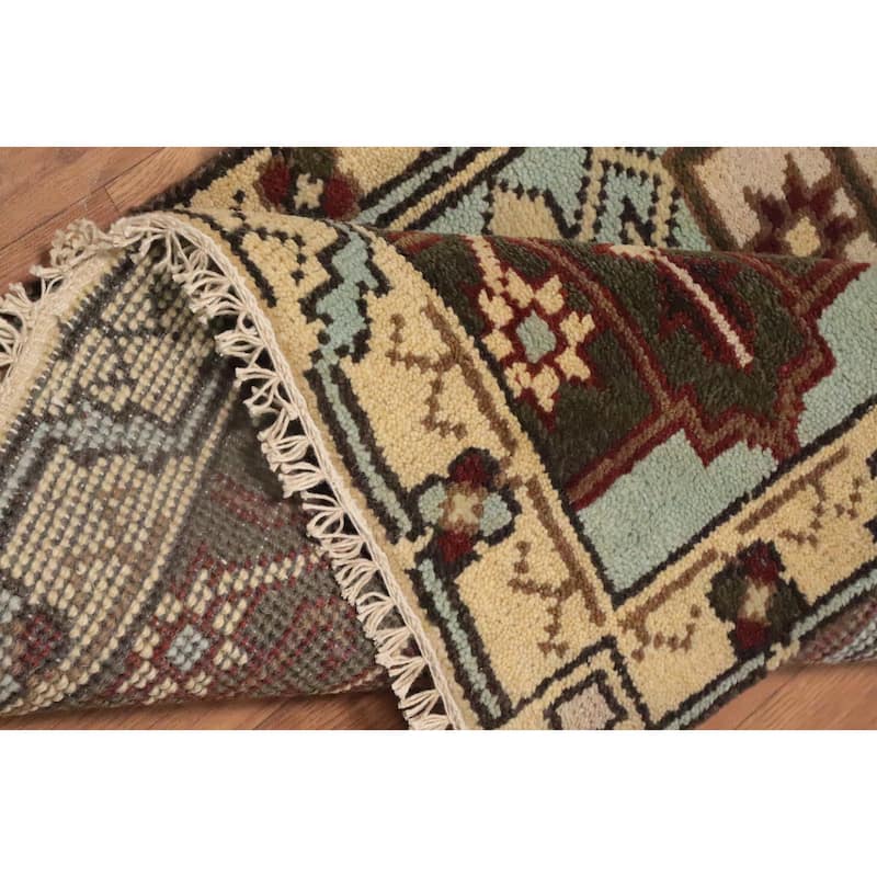 Hand Knotted Oriental 100% Wool Carpet Traditional Geometric Navy Blue & Blues Kazak Runner Rug - 7' 11'' X 2' 6''
