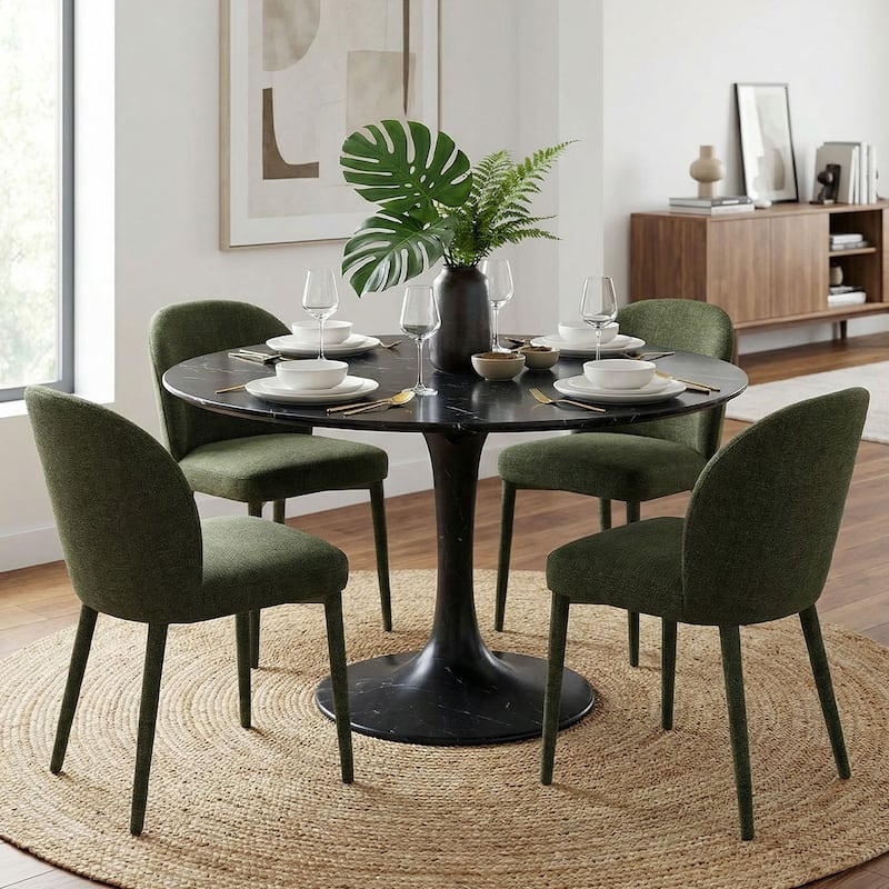Fully Upholstered Textured Fabric Dining Chairs with Fabric-Wrapped Legs (Set of 4)