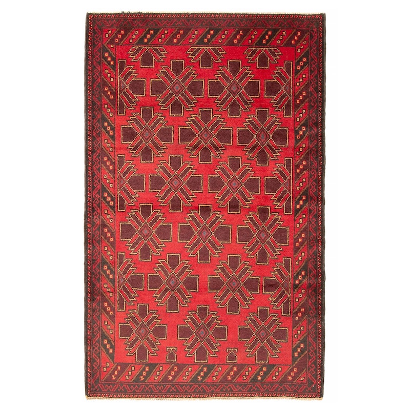 ECARPETGALLERY Hand-knotted Baluch Red Wool Rug - 4'0 x 5'11 - Red - 4'0 x 5'11