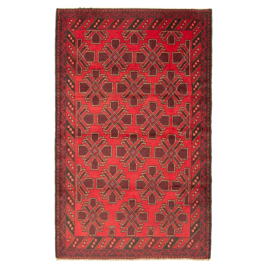 ECARPETGALLERY Hand-knotted Baluch Red Wool Rug - 4'0 x 5'11