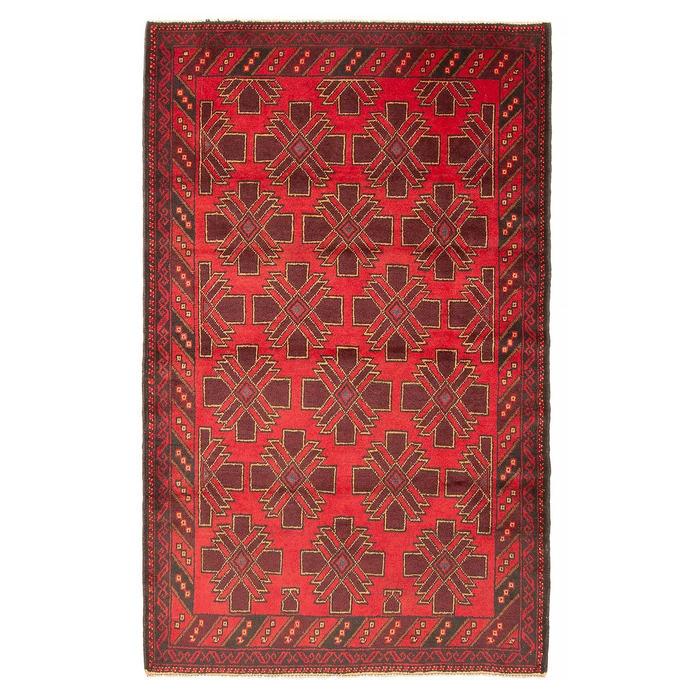 ECARPETGALLERY Hand-knotted Baluch Red Wool Rug - 4'0 x 5'11