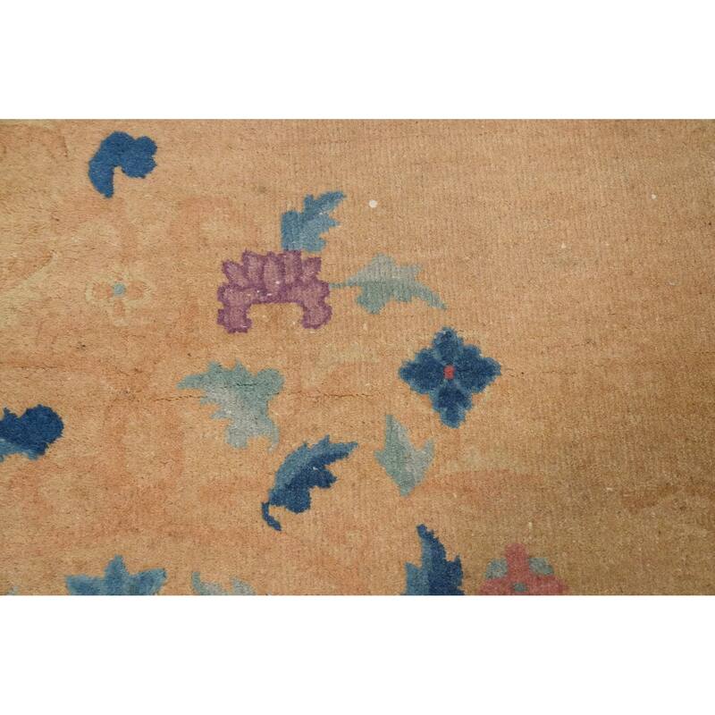 Hand Knotted Oriental 100% Wool Carpet Traditional Floral Oranges & Rust Art Deco Area Rug - 9' 9'' X 7' 11''